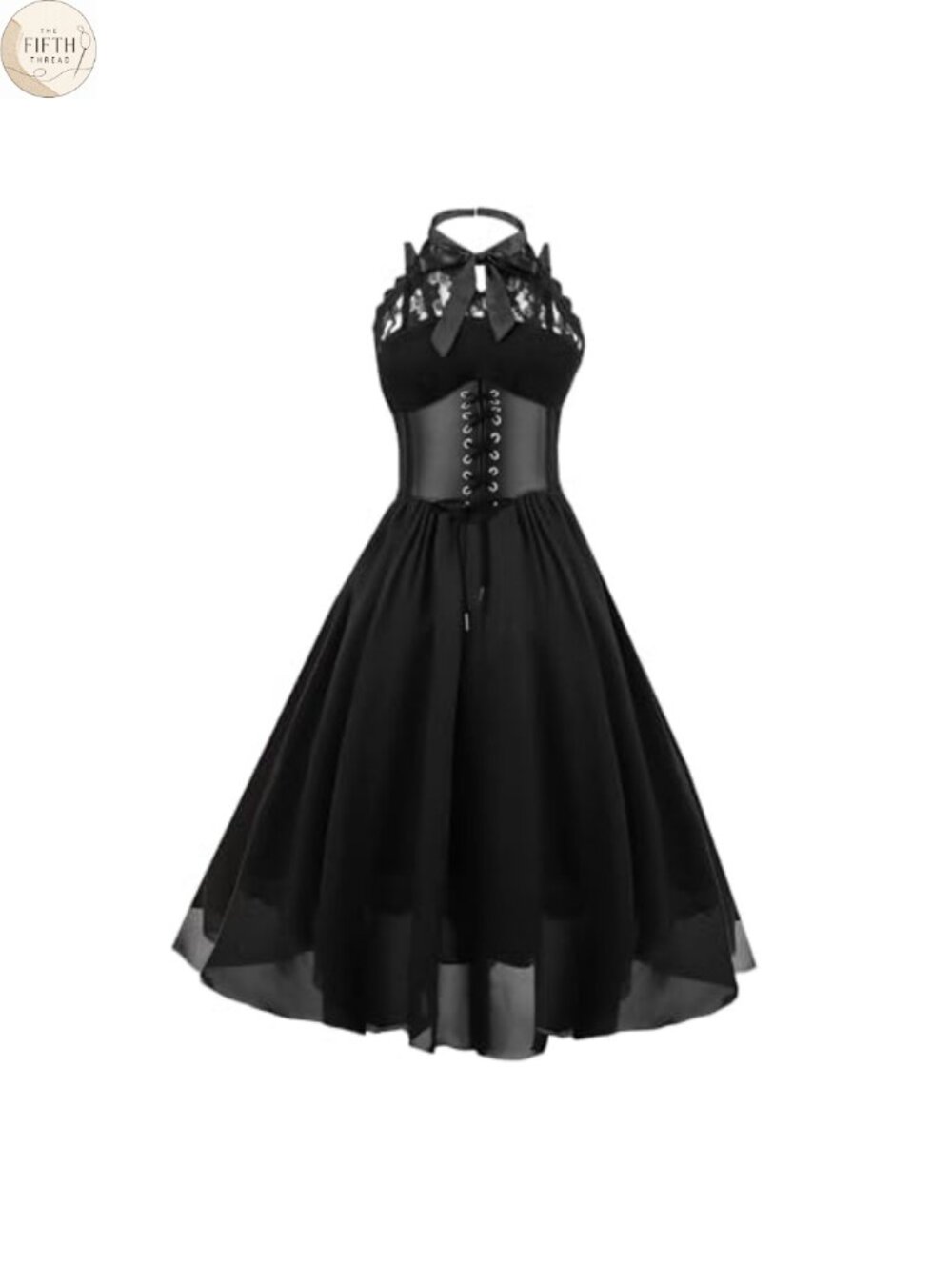 Gothic Lace Halter Corset Swing Dress High Low Sleeveless